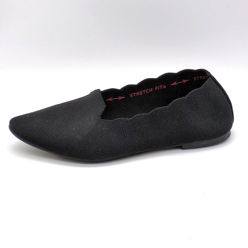 Skechers Shoes Womens Cleo Black 7.5 Knit Soft Loafer Scallop Memory Foam 44868